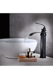 Banyo Çanak Lavabo Bataryası Mat Siyah Renk Şelale Model 7 Yıl Garantili Ithal - 2