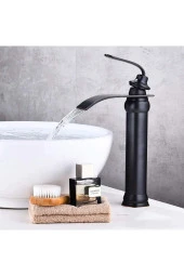 Banyo Çanak Lavabo Bataryası Mat Siyah Renk Şelale Model 7 Yıl Garantili Ithal - 3