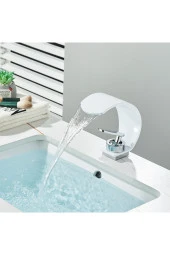 BANYO LAVABO BATARYASI BEYAZ/KROM ŞELALE 5 YIL GARANTİLİ İTHAL YENİ OVAL TASARIM. - 1