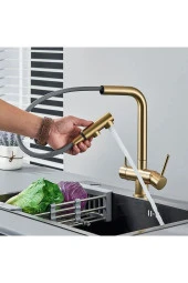 Mutfak Evye Bataryası Dual Flow Su Arıtma Çıkışlı Spiralli Fiskiyeli 7 Yıl Garantili Ithal Mat Gold thumbnail 2