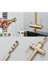 Mutfak Evye Bataryası Dual Flow Su Arıtma Çıkışlı Spiralli Fiskiyeli 7 Yıl Garantili Ithal Mat Gold thumbnail 3