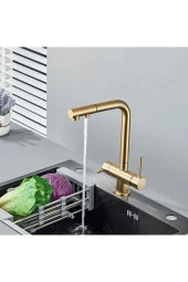 Mutfak Evye Bataryası Dual Flow Su Arıtma Çıkışlı Spiralli Fiskiyeli 7 Yıl Garantili Ithal Mat Gold thumbnail 4