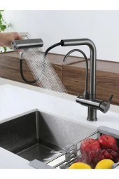 Mutfak Eviye Bataryası Dual Flow Arıtma Çıkışlı Duş Şelale 3 Fonksiyon Antrasit Ithal 7 Yıl Garanti thumbnail 1