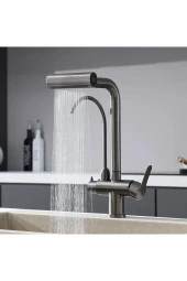 Mutfak Eviye Bataryası Dual Flow Arıtma Çıkışlı Duş Şelale 3 Fonksiyon Antrasit Ithal 7 Yıl Garanti thumbnail 2