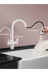 Mutfak Evye Bataryası Smart Dual Flow Su Arıtma Çıkışlı Mat Beyaz Dokunmatik Spiralli 7 Yıl Garanti thumbnail 2