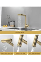 Mutfak Eviye Bataryası Duş Şelale Mat Gold 3 Fonksiyonlu Spiralli Fiskiyeli Ithal 7 Yıl Garantili thumbnail 4