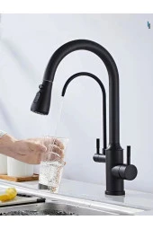 Mutfak Evye Bataryası Dual Flow Su Arıtma Çıkışlı Spiralli Fiskiyeli 7 Yıl Garantili Ithal Mat Siyah thumbnail 4