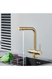Mutfak Evye Bataryası Dual Flow Su Arıtma Çıkışlı Spiralli Fiskiyeli 7 Yıl Garantili Ithal Mat Gold thumbnail 5