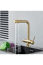 Mutfak Evye Bataryası Dual Flow Su Arıtma Çıkışlı Spiralli Fiskiyeli 7 Yıl Garantili Ithal Mat Gold thumbnail 6