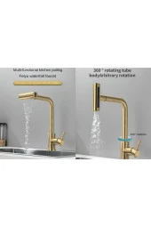 Mutfak Eviye Bataryası Duş Şelale Mat Gold 3 Fonksiyonlu Spiralli Fiskiyeli Ithal 7 Yıl Garantili thumbnail 6