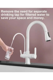 Mutfak Evye Bataryası Smart Dual Flow Su Arıtma Çıkışlı Mat Beyaz Dokunmatik Spiralli 7 Yıl Garanti thumbnail 4