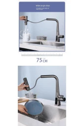 MUTFAK EVİYE BATARYASI DİJİTAL SICAKLIK EKRAN ŞELALE FİSKİYELİ SPİRALLİ İTHAL ANTRASİT thumbnail 2