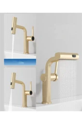 Banyo Lavabo Mutfak Bataryası Duş Şelale 3 Fonksiyonlu Fiskiyeli Spiralli Ithal Mat Gold - 4