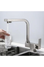 Mutfak Pencere Önü Katlanır Evye Bataryası Su Arıtma Çıkışlı Yeni Mat Krom Nikel 7 Yıl Garantili thumbnail 4