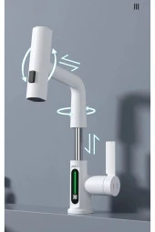 Mutfak Eviye Banyo Lavabo Bataryası Dijital Led Şelale Spiralli Ithal Asansörlü 4 Fonksiyonlu thumbnail 5
