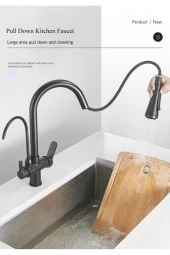 MUTFAK EVYE BATARYASI DUAL FLOW SU ARITMA ÇIKIŞLI YENİ TASARIM MAT SİYAH+4 FARKLI MOD AYARLI İTHAL thumbnail 5