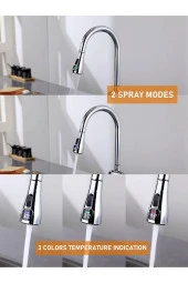 Mutfak Evye Bataryası Dual Flow Su Arıtma Çıkışlı Dijital Sıcaklık Led Fiskiye Dokunmatik Ithal thumbnail 4