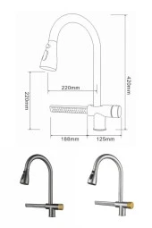 Mutfak Evye Bataryası Şelaleli Yeni Tasarım Fiskiyeli Fonksiyonlu Mat Krom Nikel 7 Yıl Garantili thumbnail 3