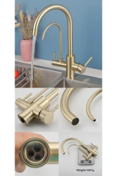 Mutfak Evye Bataryası Dual Flow Su Arıtma Çıkışlı 7 Yıl Garanti Ithal Mat Gold Yeni Ithal thumbnail 3