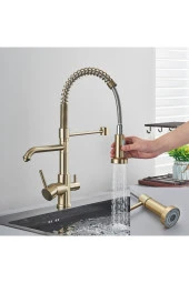 Mutfak Evye Bataryası Dual Flow Su Arıtma Çıkışlı Spiralli Ve Fiskiyeli 7 Yıl Garanti Ithal Mat Gold thumbnail 5