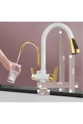 Mutfak Evye Bataryası Dual Flow Su Arıtma Çıkışlı Spiralli Mat Beyaz-gold Renk 7 Yıl Garantili Ithal - 2