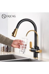 Mutfak Evye Bataryası Dual Flow Su Arıtma Çıkışlı  Siyah Gold 5 Yıl Garantili Smart Dokunmatik Yeni - 4