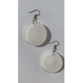 Daire Şekilli Beyaz Renkli Ebruli Gece Yeşil Neon Olan Parlak Küpe Epoksi El Yapımı Hediyelik thumbnail 3