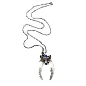 Doğal Tibet 6,5cm Kurt Çift Dişli Kolye Beyaz Diş Kırmızı Göz - 8