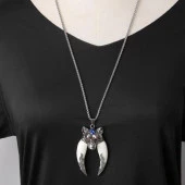 Doğal Tibet 6,5cm Kurt Çift Dişli Kolye Beyaz Diş Kırmızı Göz - 11