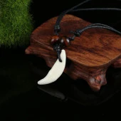 Doğal Tibet 3-4cm Kurt Dişi Kolye Beyaz Ayarlı İp Çift Boncuklu - 6