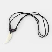 Doğal Tibet 3-4cm Kurt Dişi Kolye Beyaz Ayarlı İp Çift Boncuklu - 8