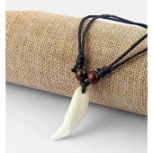 Doğal Tibet 3-4cm Kurt Dişi Kolye Beyaz Ayarlı İp Çift Boncuklu - 10