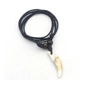 Doğal Tibet 3-4cm Kurt Dişi Kolye Beyaz Ayarlı İp Çift Boncuklu - 11