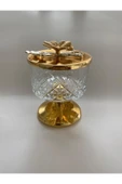Ayaklı Gold Timeless Cam Magnolia Kasesi, Kelebek Kapaklı Dondurmalık, Şekerlik, Çerezlik - 1