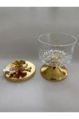 Ayaklı Gold Timeless Cam Magnolia Kasesi, Kelebek Kapaklı Dondurmalık, Şekerlik, Çerezlik - 2