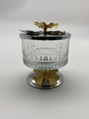 Ayaklı Gümüş Elysia Cam Magnolia Kasesi, Kelebek Kapaklı Dondurmalık, Şekerlik, Çerezlik - 1