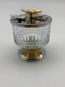 Ayaklı Gümüş Elysia Cam Magnolia Kasesi, Kelebek Kapaklı Dondurmalık, Şekerlik, Çerezlik - 2