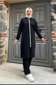 Bisiklet Yaka Fermuarlı Uzun Tunik Sade Basic Spor Takımı - 03044.003 - Siyah thumbnail 1