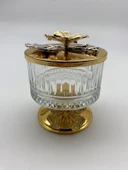 Ayaklı Gold Elysia Cam Magnolia Kasesi, Kelebek Kapaklı Dondurmalık, Şekerlik, Çerezlik - 3