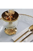 Ayaklı Gold Elysia Cam Magnolia Kasesi, Kelebek Kapaklı Dondurmalık, Şekerlik, Çerezlik - 1