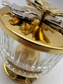 Ayaklı Gold Elysia Cam Magnolia Kasesi, Kelebek Kapaklı Dondurmalık, Şekerlik, Çerezlik - 2