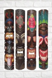 Ahşap Tiki Renkli Mask Duvar Dekoru Maske 100 cm thumbnail 9