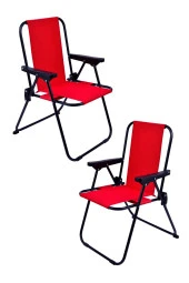 EXENT 2 Adet 2-6 Yaş LÜX Çocuk Piknik Sandalyesi-Mini Kamp Sandalyesi-Kırmızı thumbnail 1