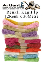 Kağıt İp 12 Renk 1 Paket Kraft Kağıt İp 12 li 30 Metre Hobi Hediye Paketleme Kağıt İp - 1