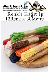 Kağıt İp 12 Renk 1 Paket Kraft Kağıt İp 12 li 30 Metre Hobi Hediye Paketleme Kağıt İp - 2