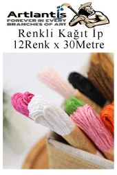 Kağıt İp 12 Renk 1 Paket Kraft Kağıt İp 12 li 30 Metre Hobi Hediye Paketleme Kağıt İp - 5