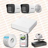Provzen Hikvision İp 2 Kameralı Set 1080p Colorvu Mikrofonlu - 1