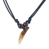 Doğal Tibet Beyaz 3-4cm Kurt Dişi Kolye Ayarlı İp Çift Boncuklu - 1