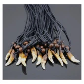 Doğal Tibet Beyaz 3-4cm Kurt Dişi Kolye Ayarlı İp Çift Boncuklu - 3