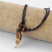 Doğal Tibet Beyaz 3-4cm Kurt Dişi Kolye Ayarlı İp Çift Boncuklu - 10